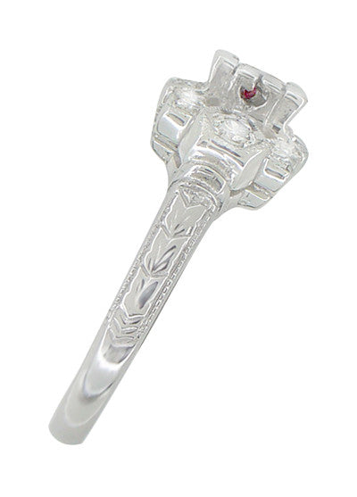 1920's Vintage Inspired Ruby and Diamond Art Deco Platinum Engagement Ring - Item: R880P - Image: 3