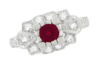 1920's Vintage Inspired Ruby and Diamond Art Deco Platinum Engagement Ring - Item: R880P - Image: 2