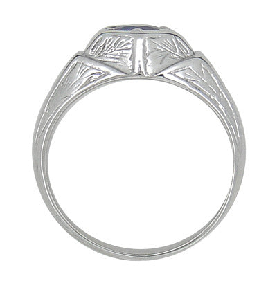 Art Deco Geometric Hexagonal Mens Blue Sapphire Ring in 14 Karat White Gold - Item: R881WS - Image: 5