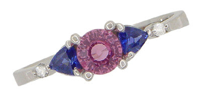 Pink and Blue Sapphire Love Ring with Diamonds in 10 Karat White Gold - Item: R888 - Image: 3
