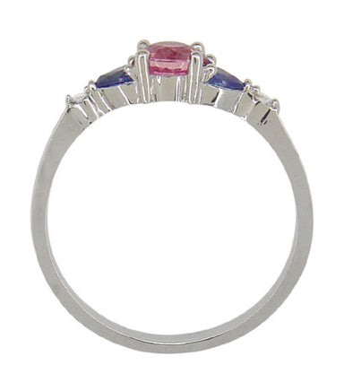 Pink and Blue Sapphire Love Ring with Diamonds in 10 Karat White Gold - alternate view