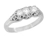 Art Deco Filigree Antique Style 3 Stone Diamond Ring in Platinum