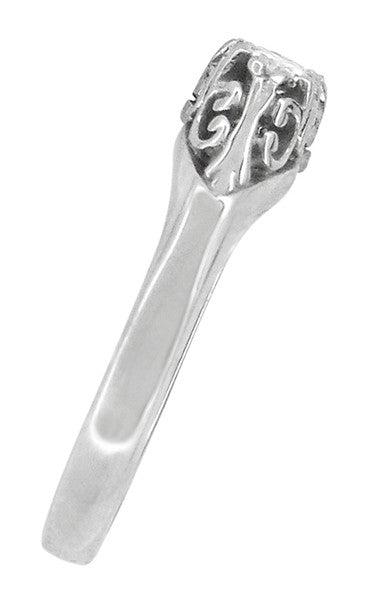 Palladium Art Deco Antique Style Scroll Filigree 3 Diamond Ring - Item: R890PDM - Image: 3