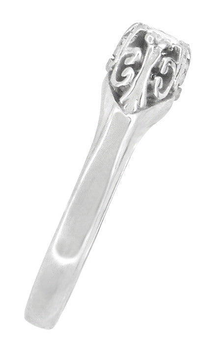 Side Scroll Filigree Detail on Three White Sapphire Vintage Ring - R890WS