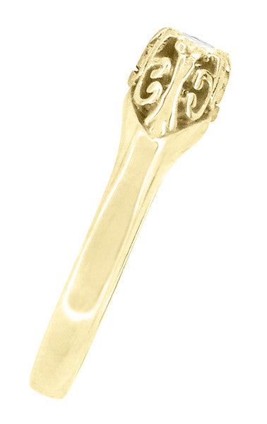 Art Deco Filigree "Three Stone" Diamond Ring in 14 Karat Yellow Gold - Item: R890Y-LC - Image: 3