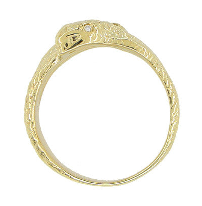Vintage Inspired Men's Double Serpent Snake Ring with Diamond Eyes in 14 Karat Yellow Gold - Item: R897 - Image: 4