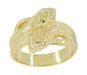 Vintage Inspired Men's Double Serpent Snake Ring with Diamond Eyes in 14 Karat Yellow Gold