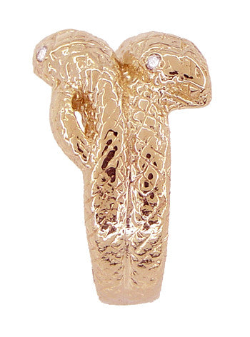 Men's Double Serpent Snake Ring with Diamond Eyes in 14 Karat Rose Gold - Item: R897R - Image: 3