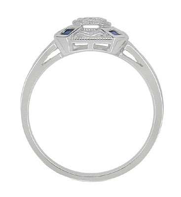 Art Deco Square Sapphires and Diamond Engraved Ring in 14 Karat White Gold - Item: R908 - Image: 3
