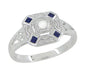 Art Deco Square Sapphires and Diamond Engraved Ring in 14 Karat White Gold