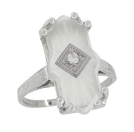 Art Deco Sunburst Crystal and Diamond Ring in 18 Karat White Gold