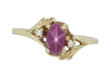1970's Star Ruby and Diamonds Twist Ring in 10K Yellow Gold - alternate view