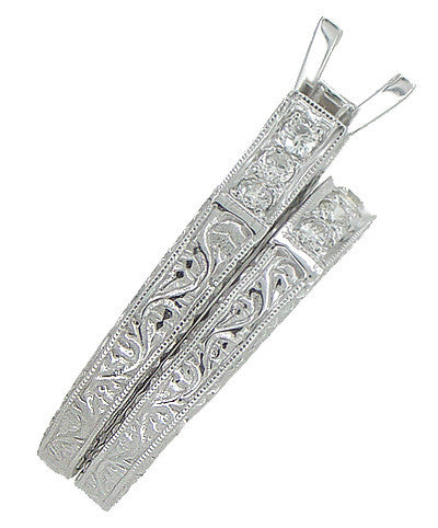 Platinum Art Deco Scrolls 1.25 Carat Princess Cut Diamond Engagement Ring Setting and Wedding Ring - Item: R952P - Image: 3