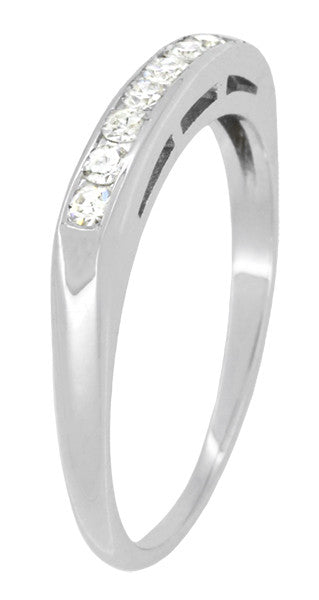 1980's Squared Top Old Single Cut Diamonds Vintage Wedding Band in 14K White Gold - Item: R972 - Image: 2