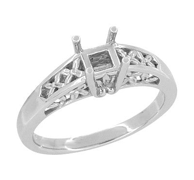 Flowers and Leaves Filigree Art Nouveau Platinum Engagement Ring Setting for a Round 3/4 - 1 Carat Diamond - Item: R988P - Image: 2