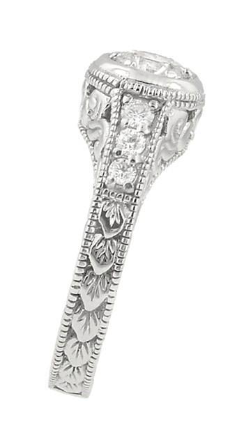 Side View Low Profile Halo Engagement Ring - Vintage Style - R990W50