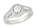 Art Deco Filigree Flowers and Scrolls Engraved 1/2 Carat Diamond Engagement Ring Setting in White Gold