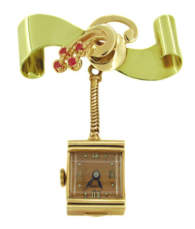 Retro Moderne Lapel Brooch Watch in 14 Karat Pink and Yellow Gold