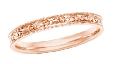 Edwardian Heirloom Engraved Floral Womens Wedding Band in 14K Rose Gold (Pink Gold)