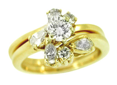 Round and Pear Shaped Diamond Estate Wedding Set in 14 Karat Gold