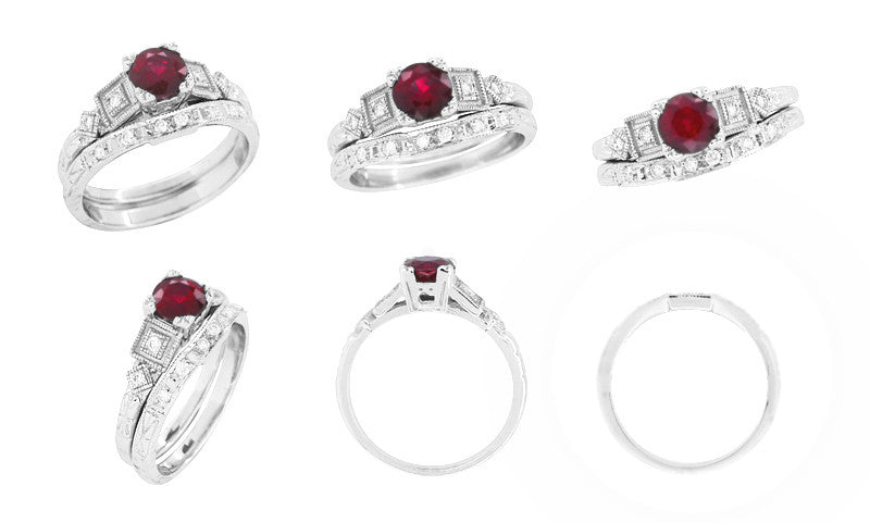 1920's Ruby and Diamond Art Deco Engagement Ring in Platinum - Item: R207P - Image: 6