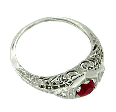 Ruby and Diamond Filigree Deco Ring in 14 Karat White Gold - Item: R154 - Image: 2