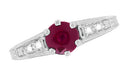 Art Deco Ruby and Side Diamonds Scroll Filigree Engagement Ring in Platinum