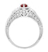 Art Deco Ruby and Diamond Filigree Engraved Engagement Ring in 14 Karat White Gold