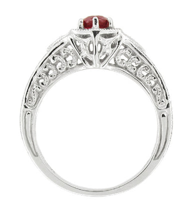 Platinum Art Deco Hexagon Filigree Engraved Ruby Engagement Ring with Side Diamonds - alternate view