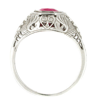 Azalea Art Deco Ruby Filigree Ring in 14 Karat White Gold - alternate view