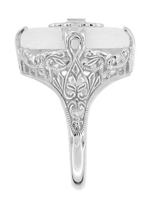 Art Deco Filigree Cabochon Loaf Crystal & Diamond Ring in Sterling Silver - Item: RV1028S - Image: 3
