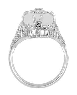 Art Deco Filigree Cabochon Loaf Crystal & Diamond Ring in Sterling Silver - Item: RV1028S - Image: 4
