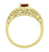 Edwardian Filigree Flowers Domed Almandite Garnet Engagement Ring in 14 Karat Yellow Gold