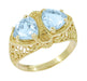 Two Stone Art Deco Filigree Vintage "You and Me" Blue Topaz Engagement Ring