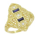 Art Deco Filigree Diamond and Sapphire Ring in 14 Karat Yellow Gold