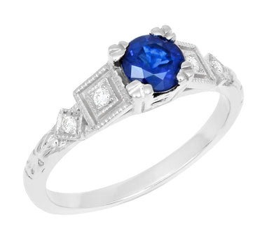 Antique 1920's Style Sapphire and Diamond Art Deco Engagement Ring in Platinum - alternate view