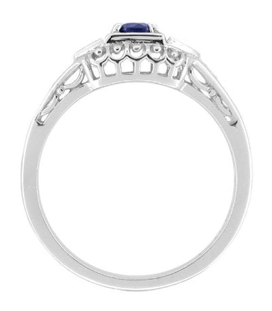 Art Deco Sapphire Filigree Engagement Ring with Side Diamonds  in 14 Karat White Gold - alternate view