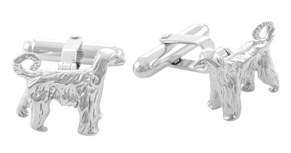 Afghan Dog Cufflinks in Sterling Silver - Afghan Hound Cuff Links - Item: SCL151 - Image: 2