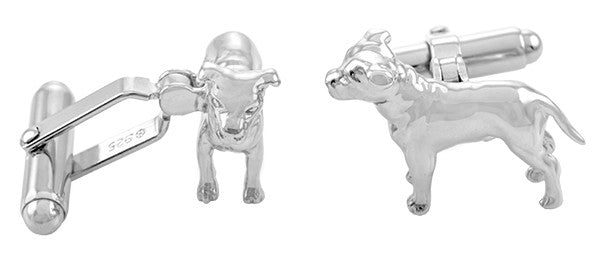 Pit Bull Dog Cufflinks in Sterling Silver - Item: SCL156 - Image: 2