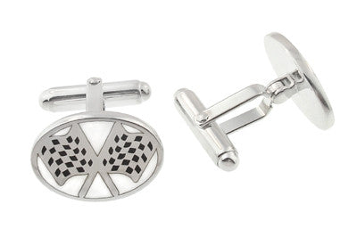 Checkered Flag Cufflinks in Sterling Silver - Item: SCL162 - Image: 2