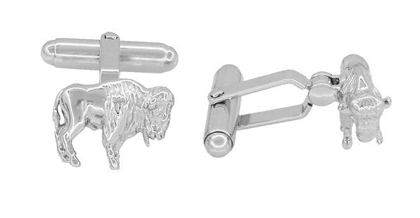 Buffalo Cufflinks in Sterling Silver - Bison Cufflinks - Item: SCL182 - Image: 2