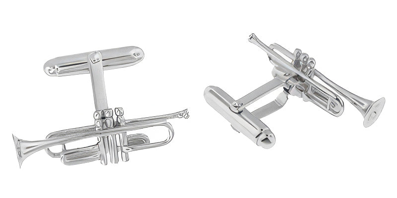Trumpet Cufflinks in Sterling Silver - Item: SCL188 - Image: 2