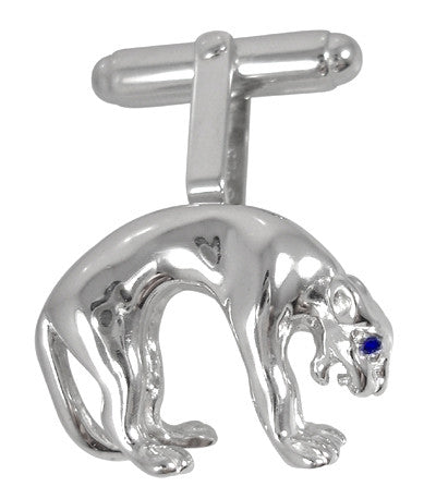 Panther Cufflinks in Sterling Silver with Sapphire Eyes - Item: SCL195S - Image: 2