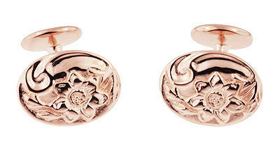 Rose Gold Victorian Sunflower Cufflinks in Sterling Silver Vermeil - Item: SCL224R - Image: 3