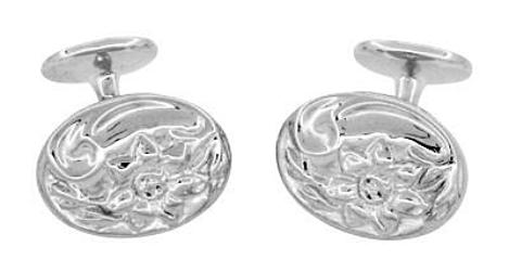 Antique Style Victorian Sunflower Cufflinks in Sterling Silver - Item: SCL224W - Image: 2
