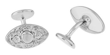 Victorian Floral Lozenge Shape Engravable Cufflinks in Sterling Silver - alternate view