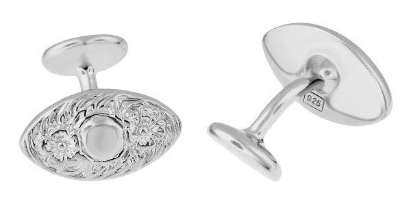 Victorian Floral Lozenge Shape Engravable Cufflinks in Sterling Silver - Item: SCL237W - Image: 2