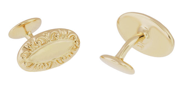 Victorian Scrolls Engravable Cufflinks in Sterling Silver with Yellow Gold Vermeil - Item: SCL238Y - Image: 2