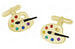 Enameled Painters Paint Palette and Brush Cufflinks in Sterling Silver with Yellow Gold Vermeil