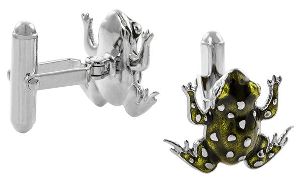 French Champleve Enamel Frog Cufflinks in Sterling Silver - Item: SCL245WE - Image: 2